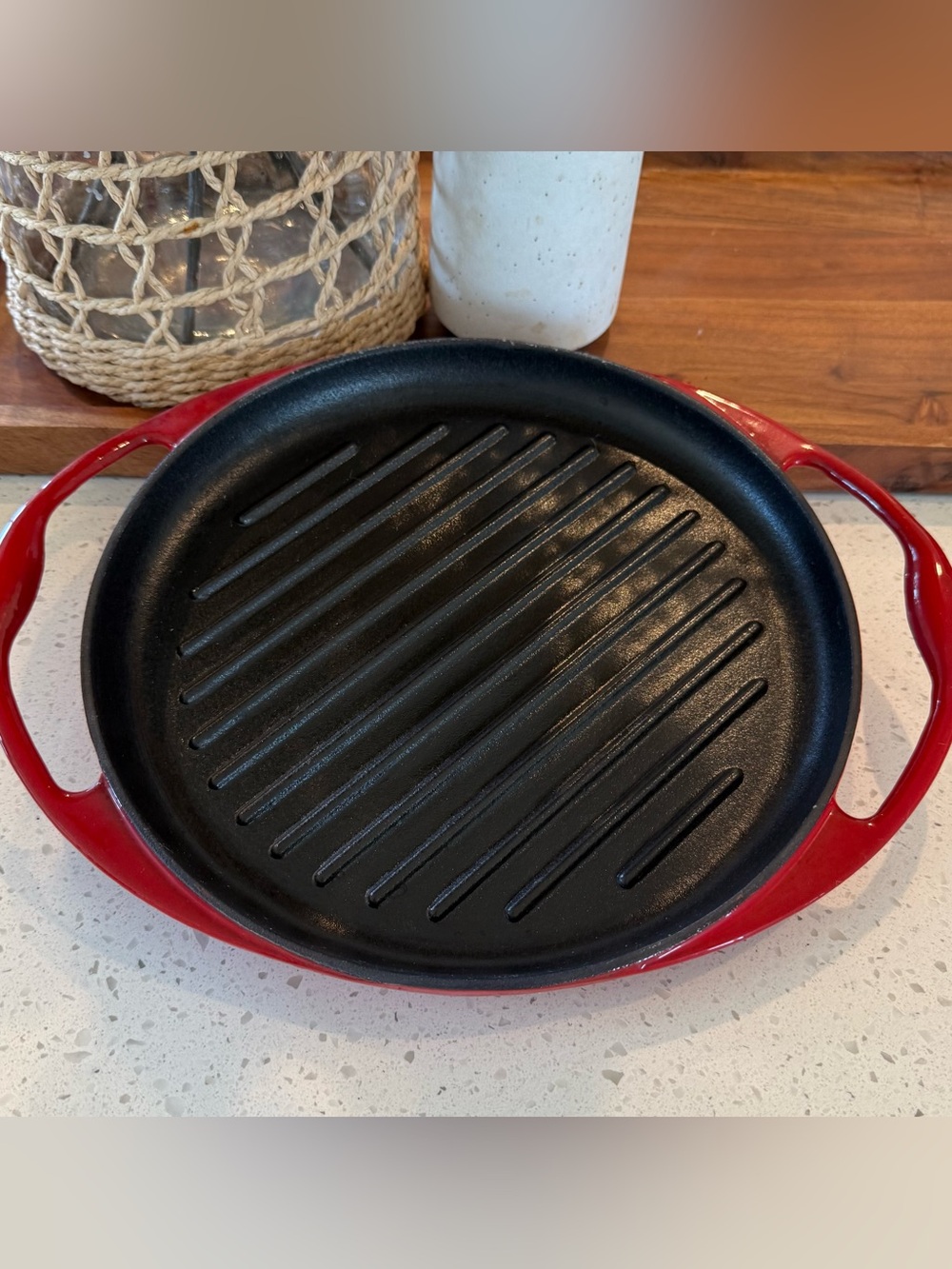 Cuisine & Company 10” Red Enameled Cast Iron Grill Pan Heavy Kitchen Cook